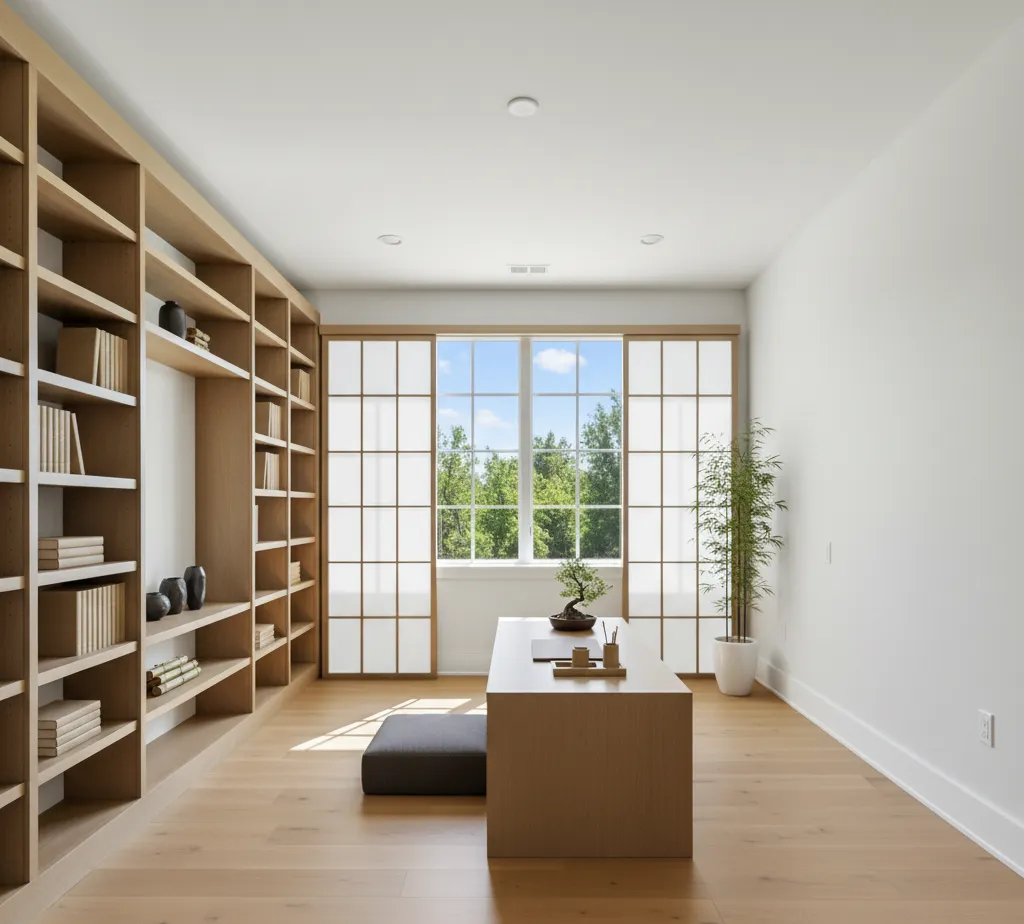 After - Japanese Zen office virtual staging design