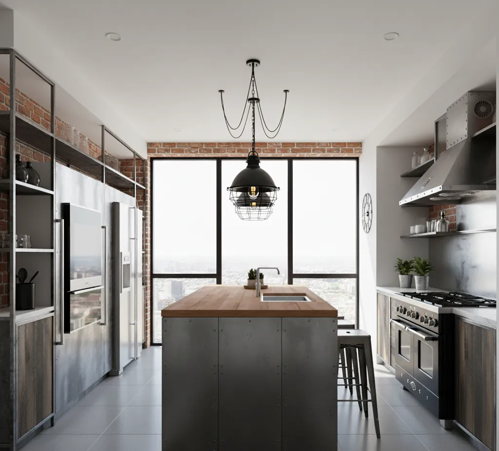 After - Industrial Chic kitchen virtual staging transformation