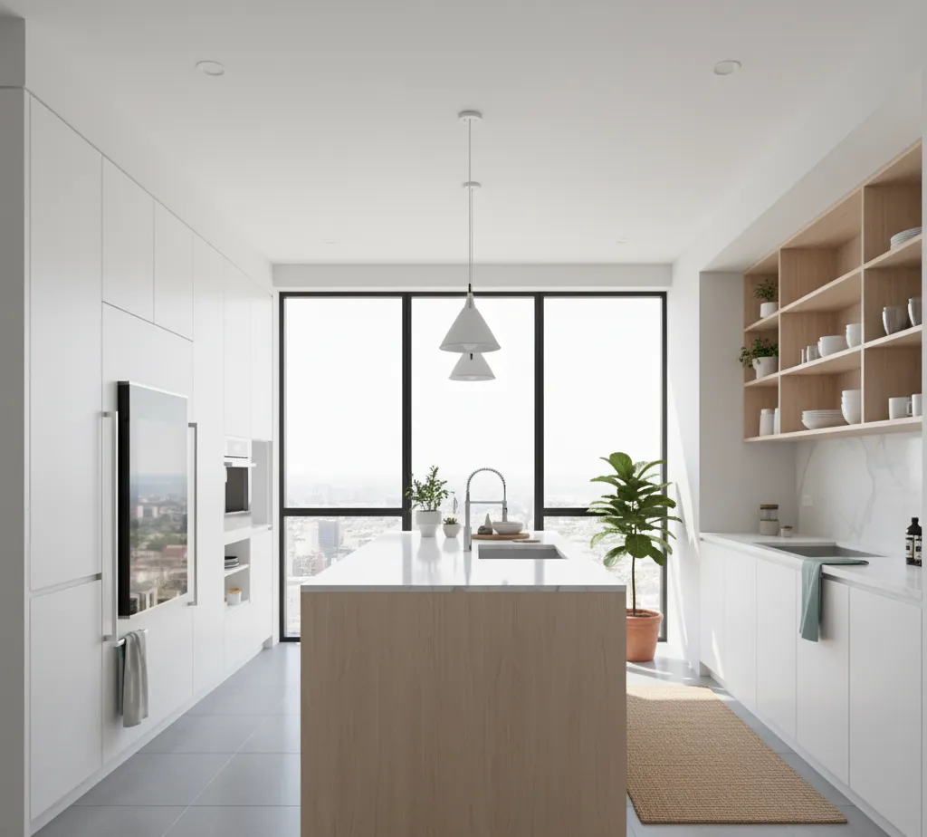 After - Scandinavian kitchen virtual staging with light wood