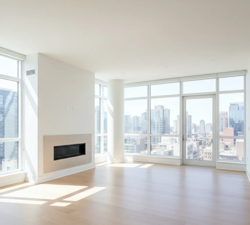 Before - Cozy living room virtual staging with warm textures