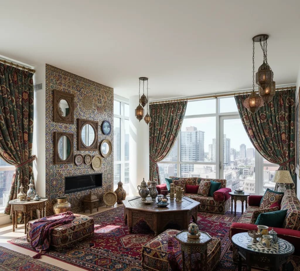After - Moroccan Bazaar living room with intricate patterns