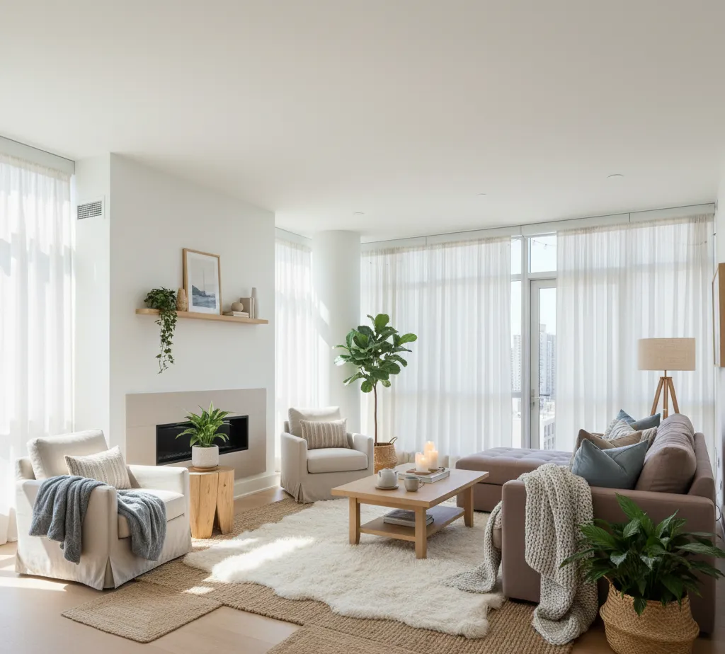 After - Nordic Hygge living room with cozy textures