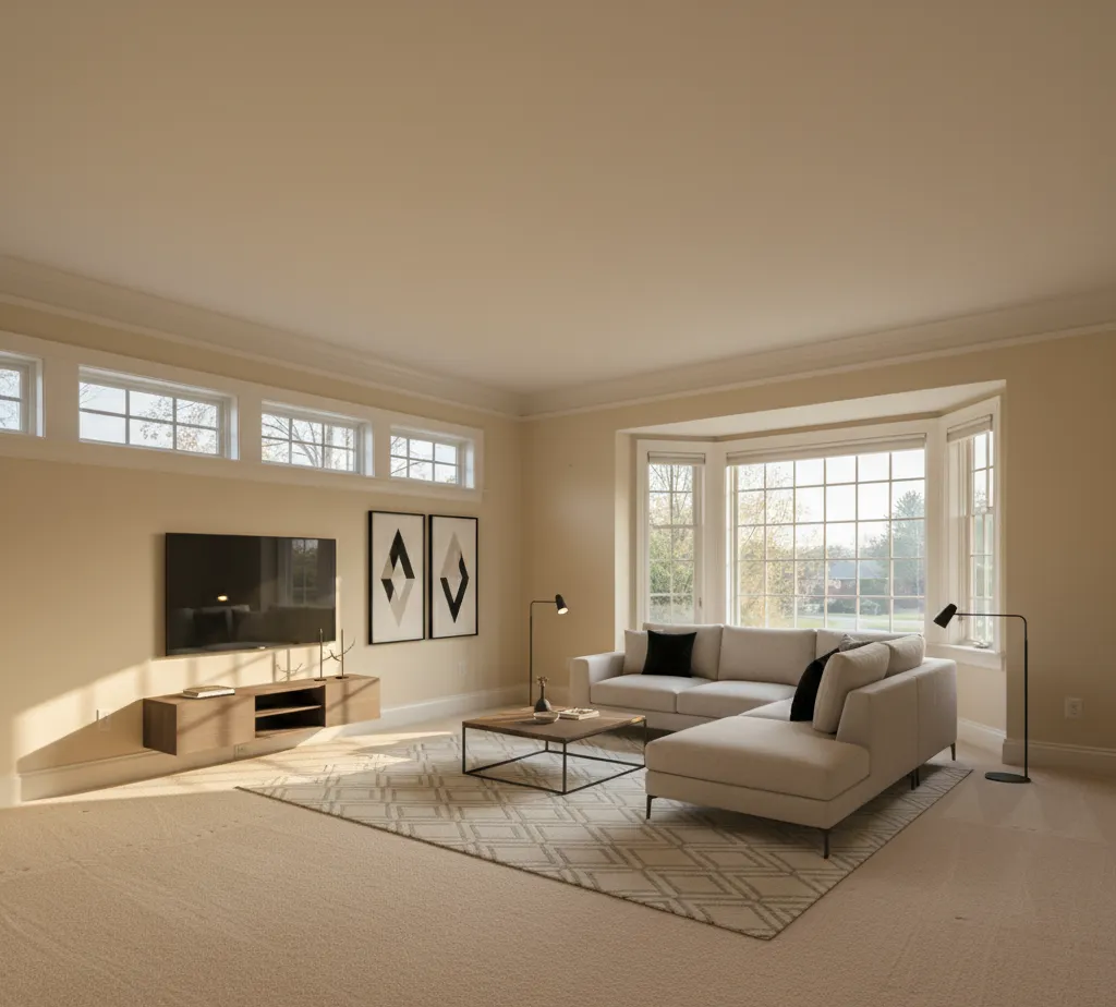 After - Modern living room virtual staging transformation - variation