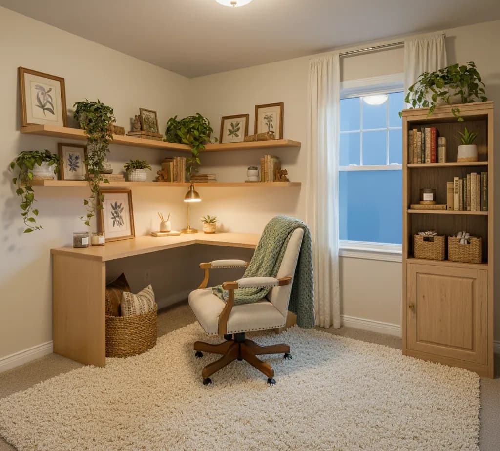After - Cozy home office virtual staging - variation